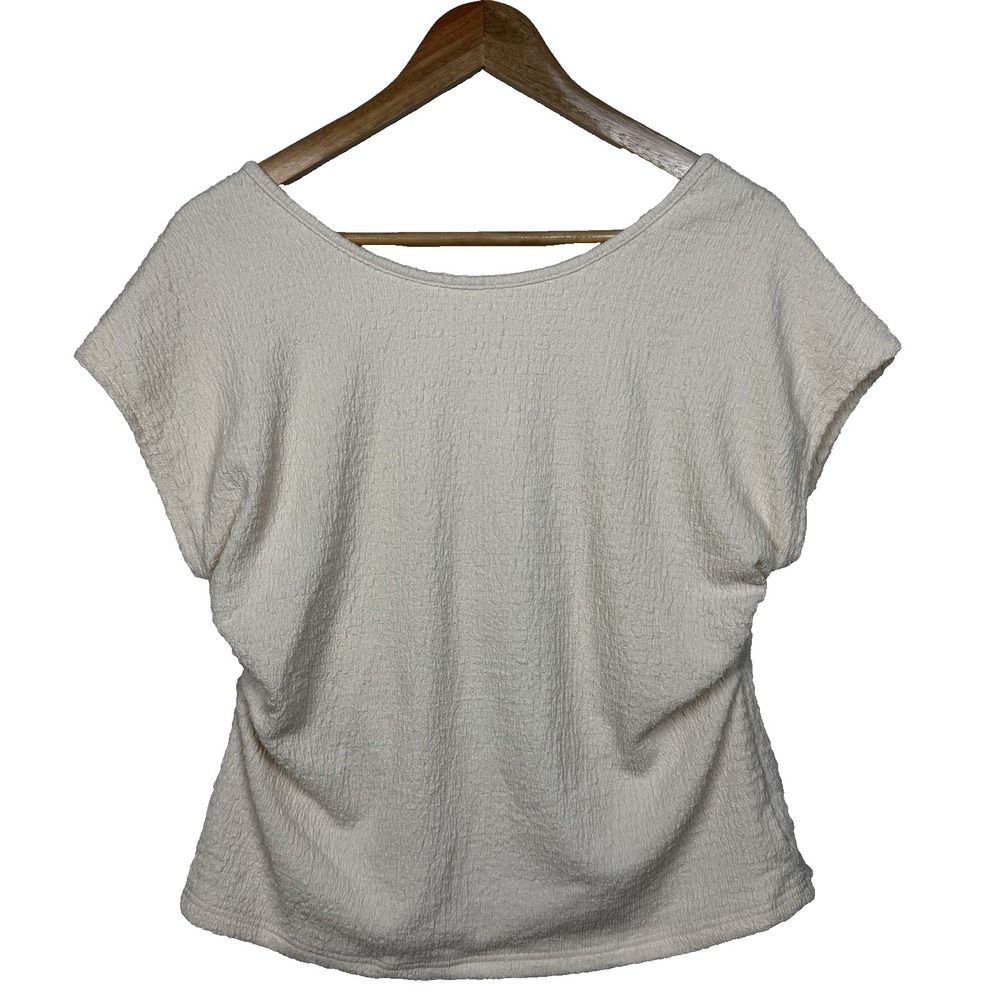 NEW ASTR The Label Top Womens XL Custard Textured Ruched Side Stretch Minimalist